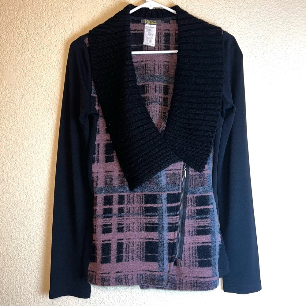 Dolcezza by Michael Phillips Shawl Collar Moto Jacket Sweater in Pink Black Sz S